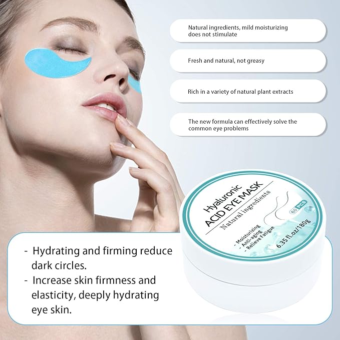 Under Eye Patches, Eye Mask for Puffy Eyes and Dark Circles with Hyaluronic Acid, 60PCS Collagen Gel Eye Pads Treatment for Moisturizing Wrinkles Anti-Aging, Fine Lines Eye Bags Care Women Men