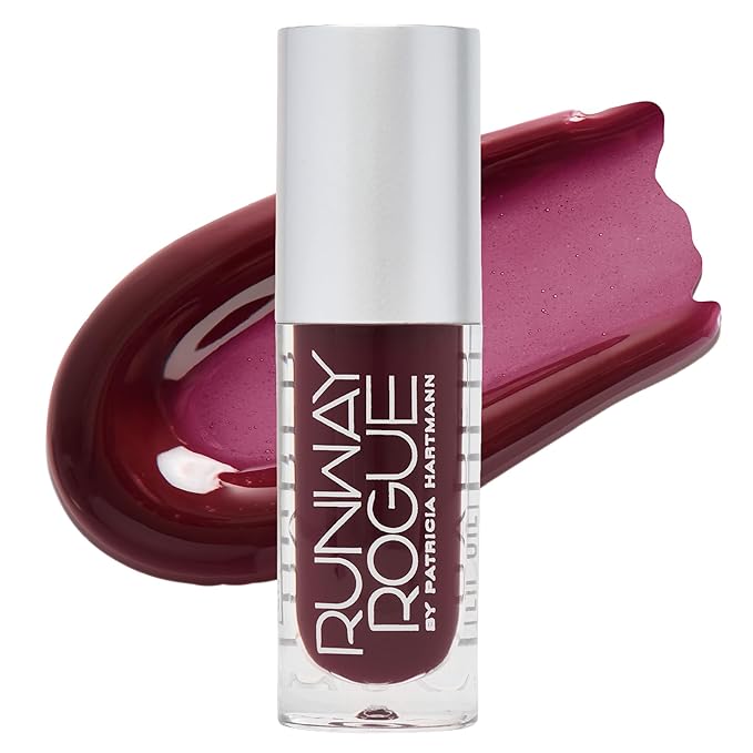 Runway Rogue Loaded Lip Oil, Hydrating and Plumping Glass-Shine Lip Oil with Tri-Peptide Formula, Midnight Merlot Shine, ‘Drama Queen’