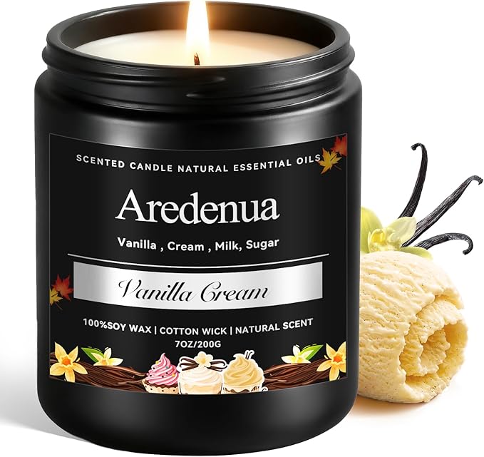 Vanilla Cream Odor Eliminating Candles – Home Air Freshener Soy Candles for Removing Pet, Kitchen & Bathroom Odors, Fresh Air Vanilla Scented Candle, Long-Lasting Candle Gift for Smell Removal