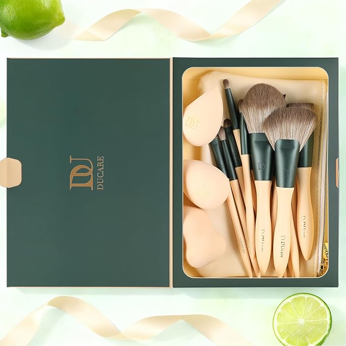 DUcare Makeup Gift Set 18PCS,with 14pcs Makeup Brushes Set 3Pcs Makeup Sponges 1PC Cosmetic Bag for Foundation Blending Powder Blush Concealers Eye Shadows