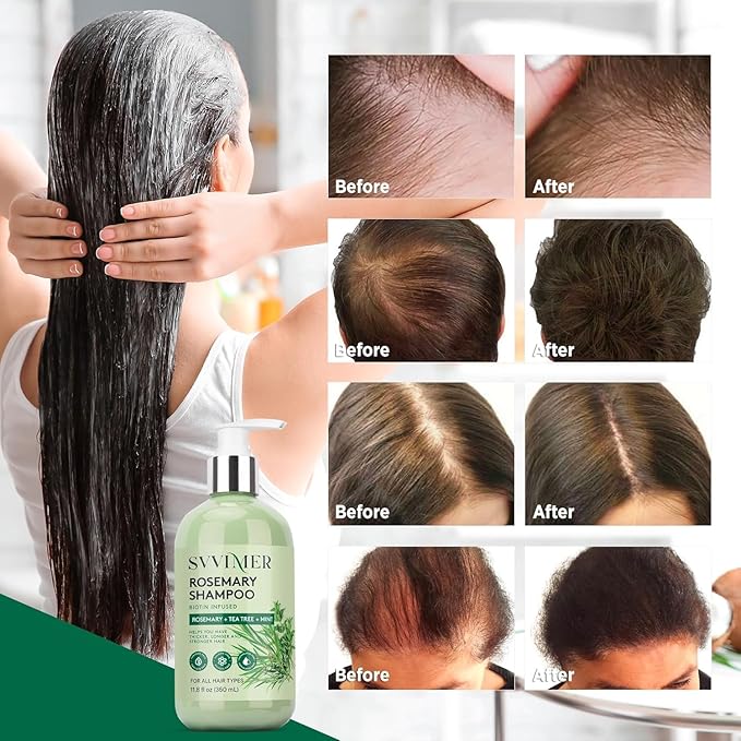 Svvimer Rosemary Hair Thickening Shampoo: Thickening and Strengthening Formula for Men & Women - Volumizing Shampoo with Tea Tree Oil Biotin Mint - For Thinning Fine Hair 11.8 Fl Oz (Pack of 2)