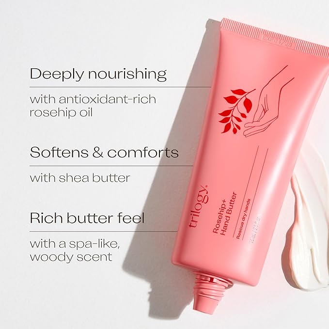 Trilogy Rosehip+ Hand Butter, Rich Nourishing Hand Cream with Rosapene, Ceramides and Shea Butter, 2.5 fl oz / 75ml