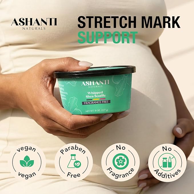 Ashanti Naturals Scented Whipped Shea Butter | African Body Butter for Men w/Coconut and Almond Oil (Fragrance Free Souffle, 8 oz)