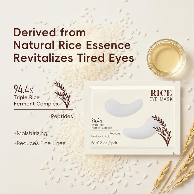 Rice Eye Mask, Under Eye Patches Collagen Pads for Puffy Eyes, Dark Circles, Bags and Wrinkles, Relieves Pressure and Reduces Wrinkles (10 Pairs)
