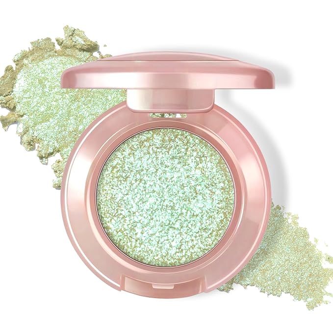 HOSAILY Holographic Light Green Glitter Eyeshadow, Multichrome Shimmer Color Shifting Single Eyeshadow, Chameleon Metallic Iridescent Eye Shadow Palette Bouncy Texture Fairy Highlighter Makeup #5