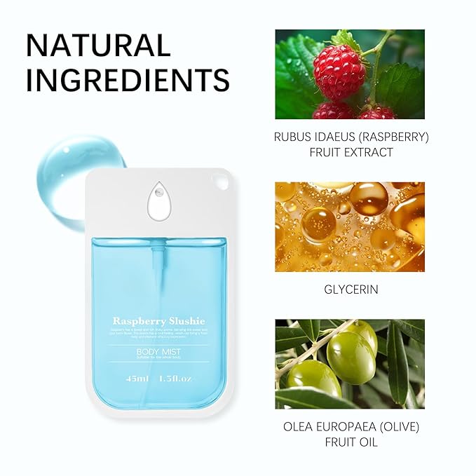 Body & Hair Mist for Women – Natural Raspberry - Scent Spray for Full Body - Lightweight & Hydrating 1.5 fl oz/45ml, Travel Size Set