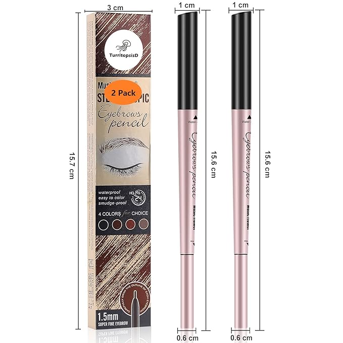 Eyebrow Pencils 2-Pack, Professional Brow Pencil Dual Tips Retractable Waterproof Natural Eye Brows Makeup, Khaki Brown