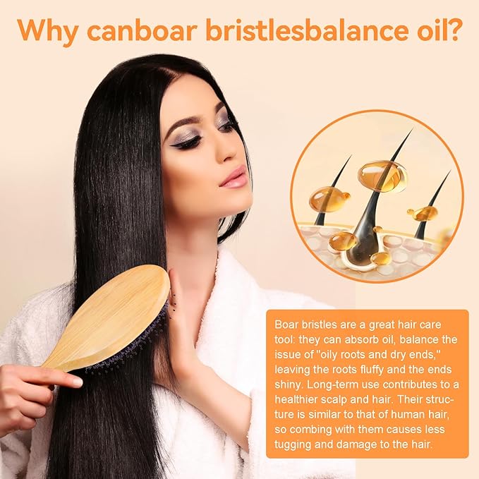 Boar Bristle Hair Brush 2PCS - Smoothes & Detangles All Hair Types, Boar & Nylon Bristle，Smooths Frizz and Prevents Breakage in Fine and Straight, for Women Men and Kids