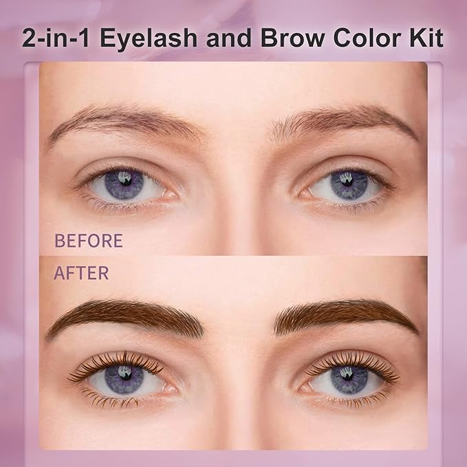 Eyelash & Eyebrow Color Kit, Brown Lash & Brow Color Kit, Eyebrow Coloring Set with Natural Bushy Results, Easy Use & Salon at Home, 7ml, Brown
