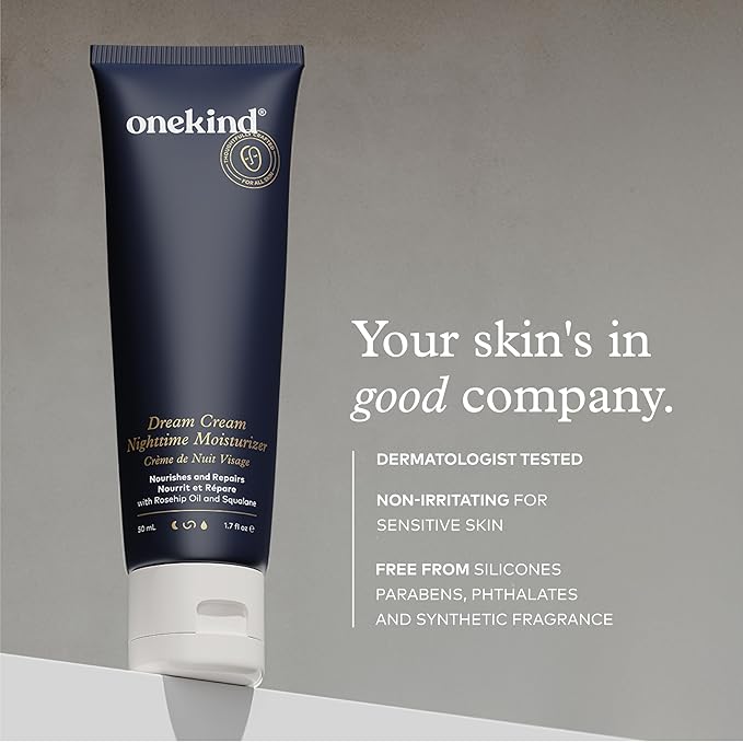 Onekind Night Moisturizer for Face, Hydrating Dream Cream for Wrinkles, Night Cream for Women Anti Aging with Squalane, Rosehip & Shea Butter for Dry & Sensitive Skin – 1.7 oz
