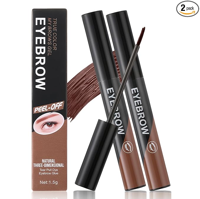 Eyebrow Gel - Easy Peel-Off for Fuller& Defined Brows, Waterproof Transfer-Proof Temporary Brow Gel, Last Up to 3 Days Makeup for Natural Looking Brows (2 PCS Dark Brown)