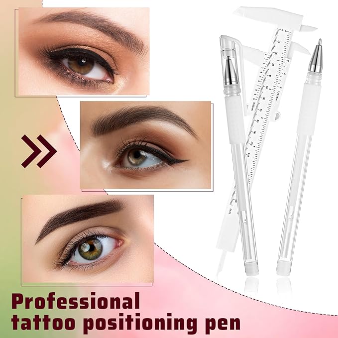 Eyebrow Mapping Kit, 4Pcs Eyebrow Microblading Marker Pens with 4 Replacement Refills and 2 Ruler, Eyebrow Makeup Position Mapping Mark Tools for Eyebrow Lip Skin
