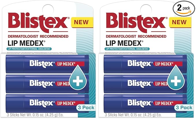 Blistex Lip Medex Stick, 0.15 oz Each, Advanced Hydration, Medicated Relief with Cooling, Soothes and Protects, Restores Healthy Moisture Balance to Lips, 3 Count (Pack of 2)