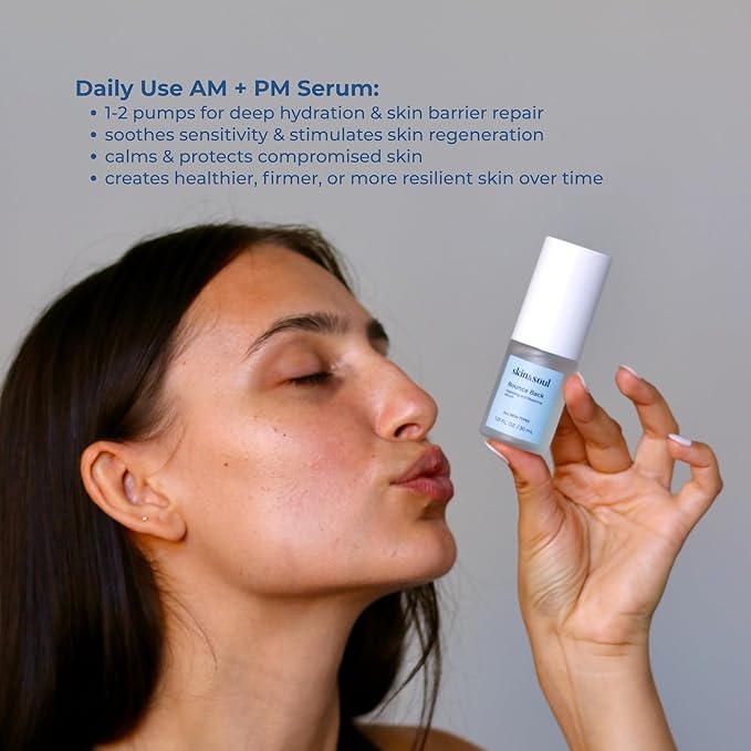 Skin & Soul Bounce Back Serum – Ceramide Face Serum for Sensitive & Acne-Prone Skin – Hydrating, Repairing & Barrier Boosting with Beta-Glucan, Peptides & Stem Cells – 1 fl oz