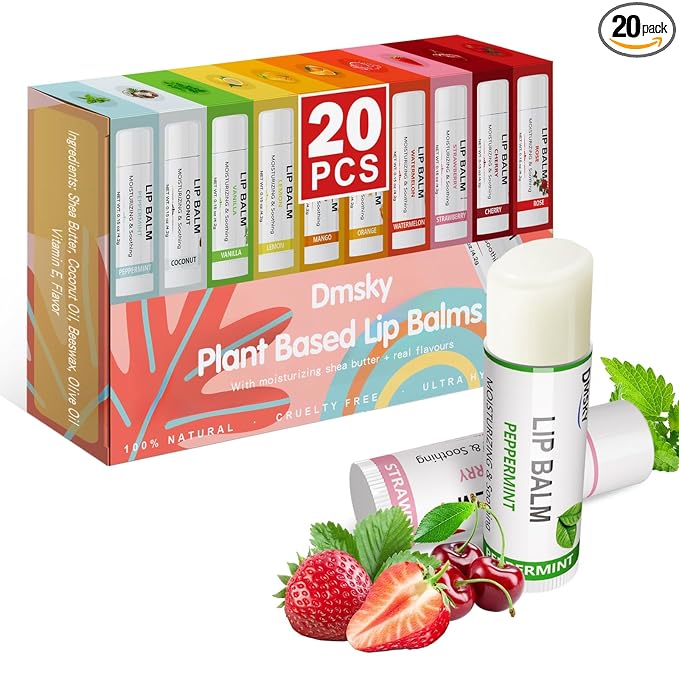 Dmsky Fruit Lip Balm Bulk - Hydrating for Men, Women, Kids - 0.15 Oz, 20 Count (Pack of 1)