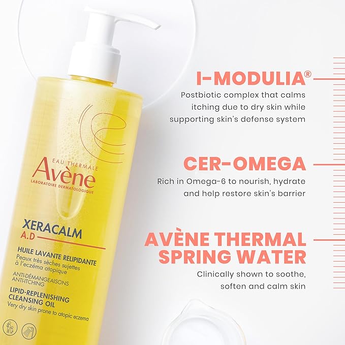 Avène XeraCalm A.D Lipid-Replenishing Cleansing Oil, Atopic Dermatitis, Eczema-Prone, Fragrance-Free, Pump, 13.5 oz.