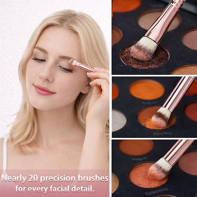 32Pcs Makeup Brushes Set Professional Makeup Kit – Foundation Powder Concealers Blush Eye shadows 25 Pcs Brushes with 4 Makeup Sponge & 3 Powder Puff (Pink)