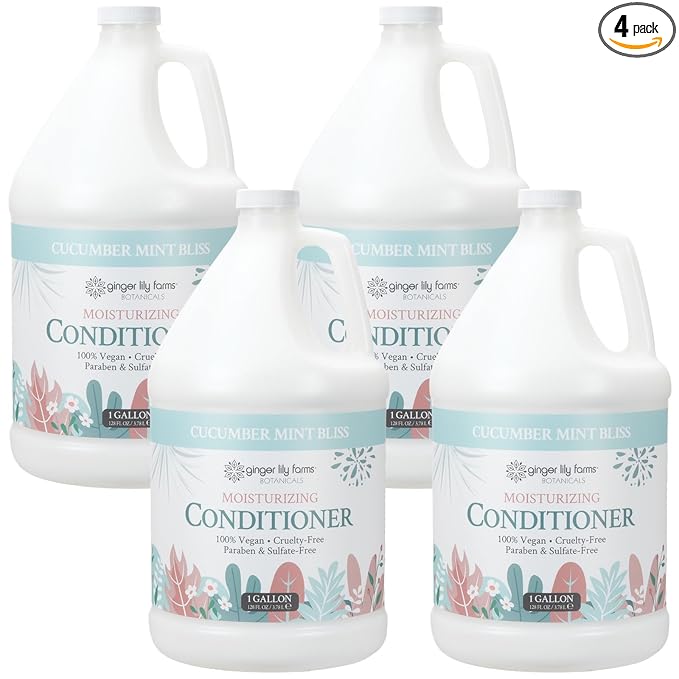 Ginger Lily Farms Botanicals Moisturizing Conditioner for Dry Hair, 100% Vegan & Cruelty-Free, Cucumber Mint Bliss Scent, 1 Gallon (Pack of 4)