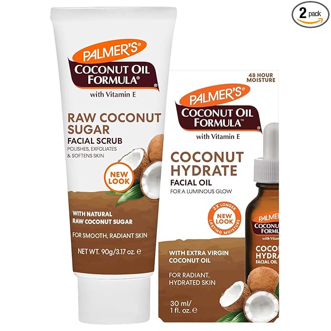 Palmer's Coconut Oil Face Care Bundle - Face Oil & Scrub, Fair Trade & Monoi, 1 fl oz Oil & 3.17 oz Scrub