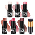 6Pcs Cream Contour Stick Makeup Kit with Makeup Brush,Shades with Highlighter,Brush Stick,Cream Bronzer for Sculpt the Cheeks,Long-lasting Waterproof Lightweight Contour Set
