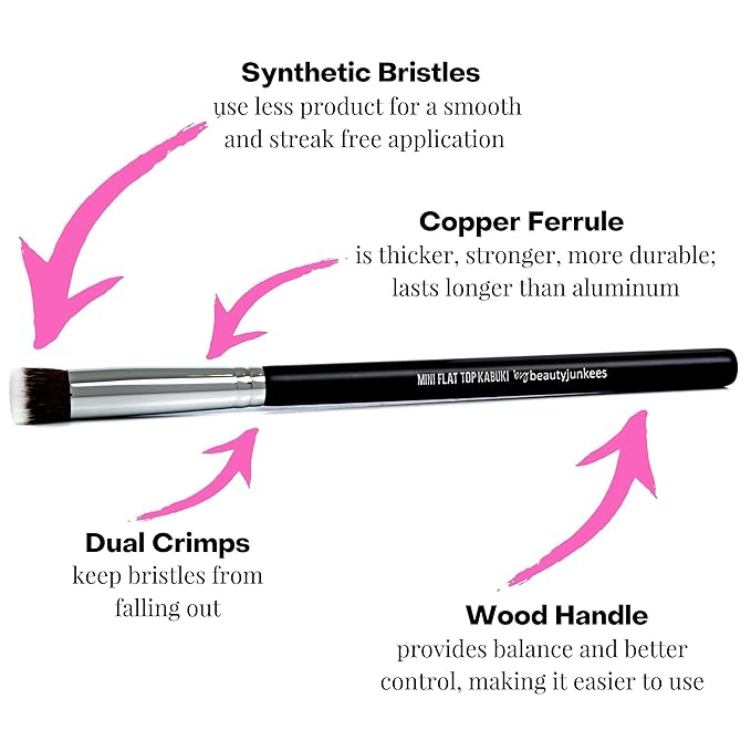 Beauty Junkees Mini Flat Top Concealer Brush Under Eye for Stippling Blending Small Dense Firm Synthetic, Works with Powder, Cream, Liquid
