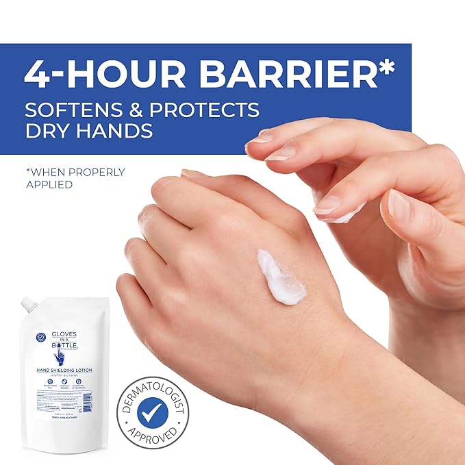 Gloves In A Bottle 32 oz Refill Pouch – Bulk Hand & Body Moisturizer for Dry, Cracked, Itchy, Irritated Skin – Unscented Shielding Lotion, Deep Hydration, Non-Greasy, Travel & Workplace Refill Size