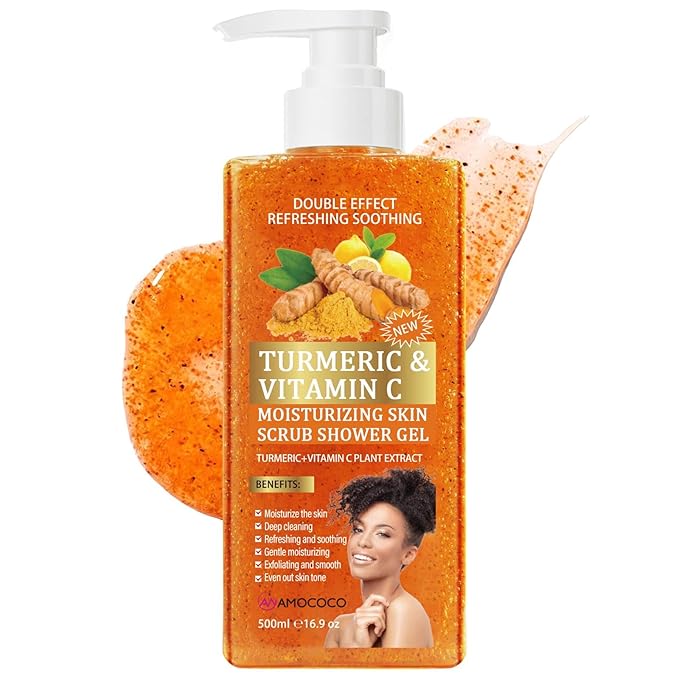 Turmeric Orange Vitamin C Body Wash with Cocoa Seed Exfoliant, Mattifying Scrub for Uneven Skin Texture, Body-Only Daily Use, 16.9 fl oz