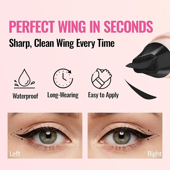 Erinde Winged Eyeliner Stamp Pen, Dual Head Rotating Eyeliner Stamp Pencil for Perfect Wings, Quick-Dry, Long-Lasting, Waterproof Smudge-Proof Cat Eye Stamp Liquid Eye Liner Tool for Beginners, Black