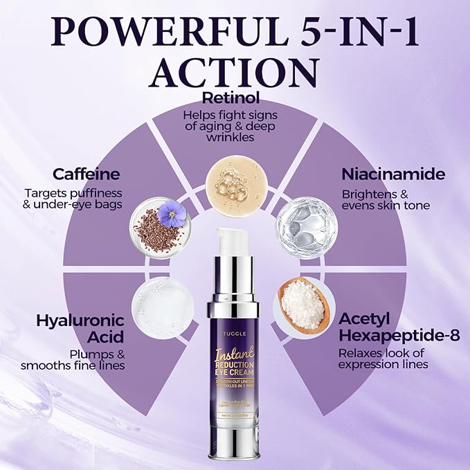 Tuggle Instant Eye & Face Tightening Serum, Instant Lift Eye Gel Cream Rapid Improve Under Eye Bags and Puffiness, Tightener Wrinkles & Fine Lines Fast, for Women & Men in Minutes, 0.67 oz