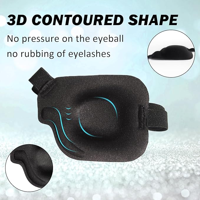 2Pcs 3D Right Eye Patches for Adults, Adjustable Medical Lazy Eyepatch,Black