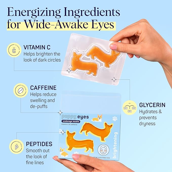 SpaLife Puppy Eyes Corgi Under Eye Patches for Dark Circles | Puppy Under Eye Patches for Puffy Eyes | Radiance Undereye Masks for Bags and Shadows | Pack of 10 Pairs (10 Undereye Treatments)
