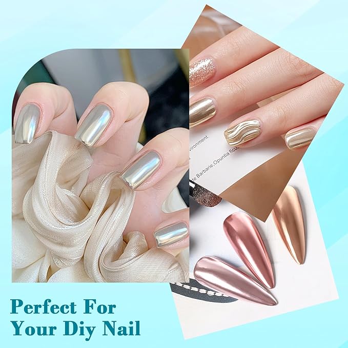 Chrome Nail Powder, Metallic Mirror Effect Holographic Shimmer Glitter Dust Manicure Decoration Nail Art Pigment for DIY Gel Polish Nail Art, Resin Craft, Salon, Gifts - Lake Blue