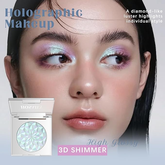 HOSAILY Chameleon Mermaid Glitter Eyeshadow, Duochrome Color Shifting Metallic Single Eyeshadow, Holographic Sparkling Inner Corner Iridescent Shimmer Eye Highlighter Makeup Palette 01