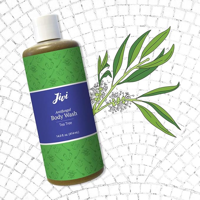 Jivi Antifungal Body Wash, Treats Athlete’s Foot, Toenail Fungus, Ringworm, Jock Itch, & More, Tea Tree, 14 Fl Oz, green