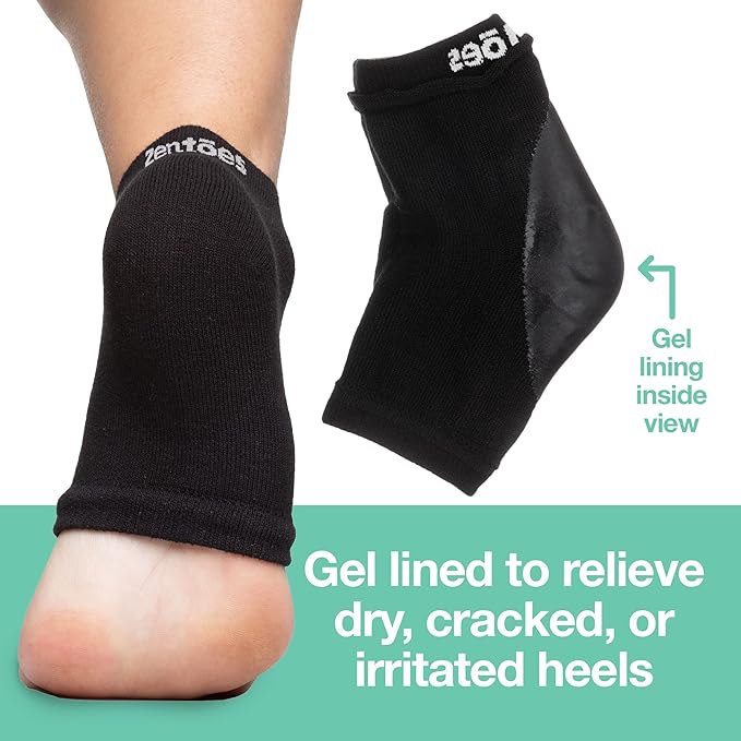 ZenToes Moisturizing Socks for Cracked Heel Treatment, Vitamin E, Olive Oil and Jojoba Oil Infused Heel Socks, Spa Gifts for Women, Mothers Day Gifts (Cotton Black, Wide Width)