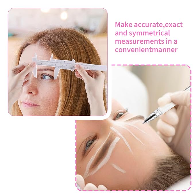 Eyebrow Microblading Marker Pen, 2 Pcs Brow Mapping Pens with with 4 Replacement Refills and 1 Ruler, Makeup Tattoo Skin Marker Pen, Brow Lamination Supplies for Eyebrow Lip Skin(White)
