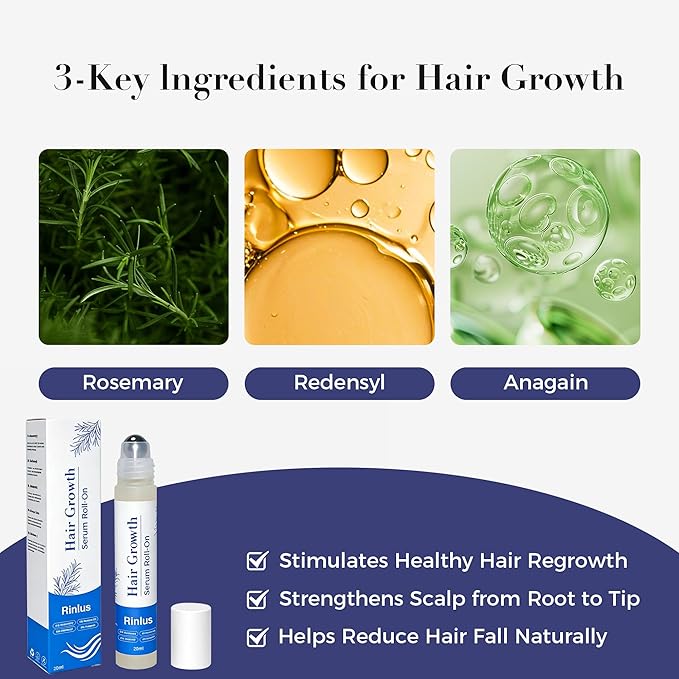 Hair Growth Serum Roll On,3% Rosemary, 6% Batana oil,3% Redensyl & 2% Anagain| No-Rinse, Fast-Absorbing | For Thinning Hair & All Hair Men & Women (2 Pcs)