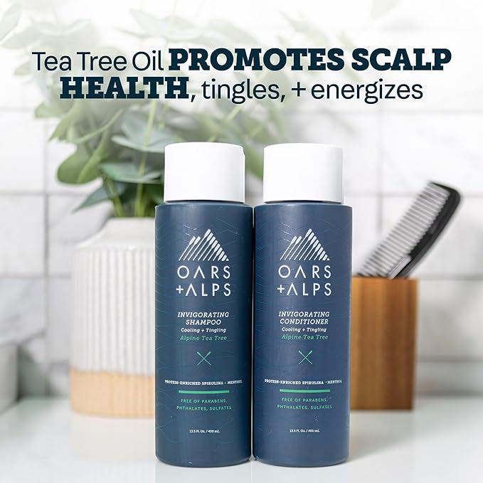 Oars + Alps Men's Sulfate Free Shampoo, Infused with Witch Hazel & Tea Tree Oil, Cleanses & Refreshes, Alpine Tea Tree Scent, 1 Pack, 13.5 Fl Oz