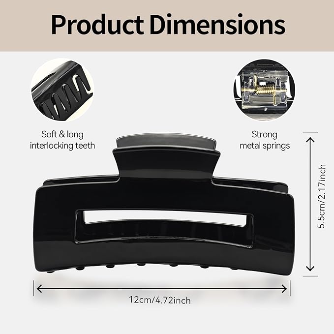 YIERSO Large Hair Claws Clips, Hair Clips for Women, Acetate Claw Clips Hold Non-Slip, 4.33“Jaw Clip Big Barrettes Stylish Hair Accessories for Thick/Nomal/Thin Curly Hair, 2Pack (Tortoise Black)