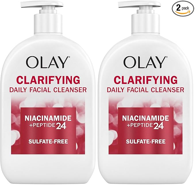 Olay Face Wash,Daily Facial Cleanser with Niacinamide,Peptides & Glycerin - Clarifying,Refreshes Skin Surface,Refines Appearance of Pores - Sulfate-Free,Paraben-Free,Oil-Free,16 Oz,(Pack of 2)