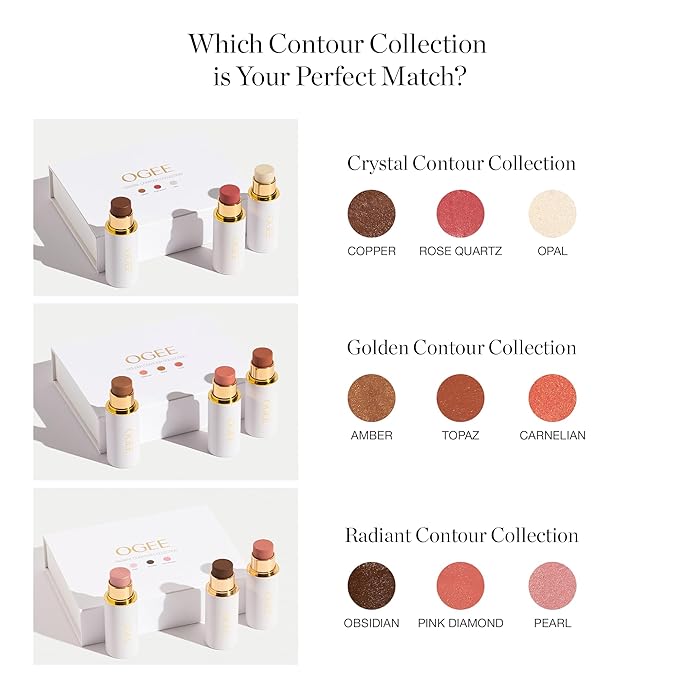 Ogee Face Stick Radiant Collection Trio - Contour Stick Makeup Collection - Certified Organic Contour Palette - Includes Bronzer Stick, Blush Stick & Highlighter Stick