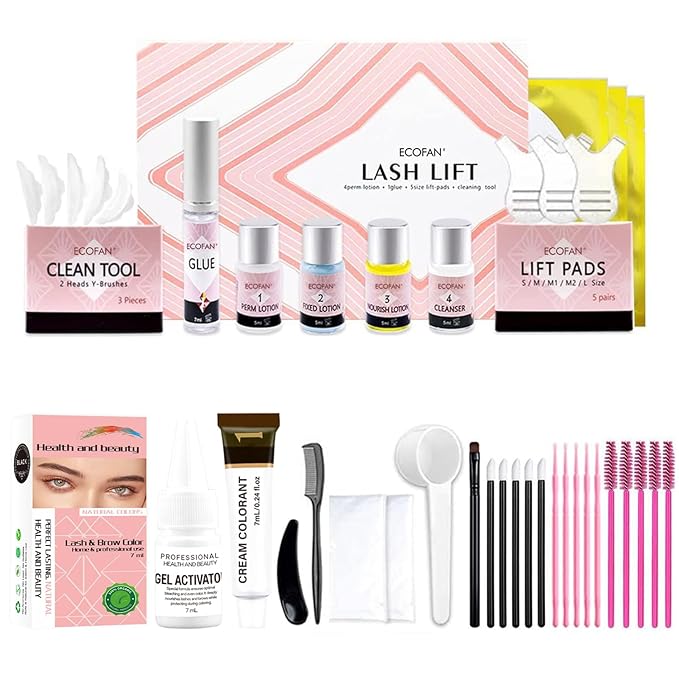 Lash Lift and Color Kit, At-Home DIY Lash Perm with Long Lasting Curl & Natural Look, Upgraded Glue, Temporary Black Lash & Brow Color, Complete Salon Grade Tools for Beginners and Professionals