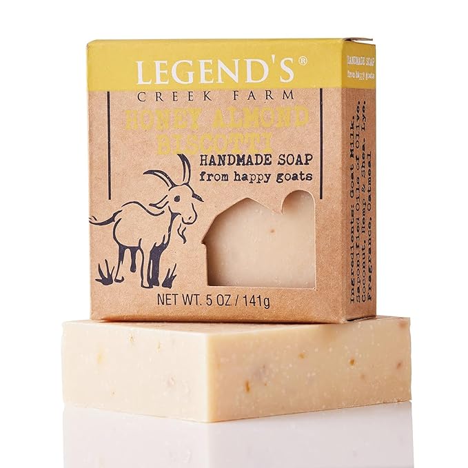 Legend's Creek Farm Goat Milk Soap - Cleansing Moisturizing Bar for Hands and Body - 5 Oz Creamy Lather, Nourishing, Gentle Natural Soap for Sensitive Skin (Honey Almond Biscotti, Pack of 5)