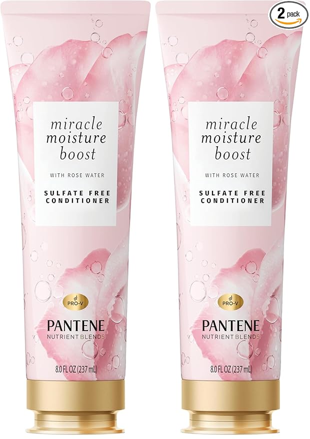 Pantene Nutrient Blends Miracle Moisture Boost Rose Water Conditioner for Dry Hair, Sulfate Free, 8 Fl Oz (Pack of 2)