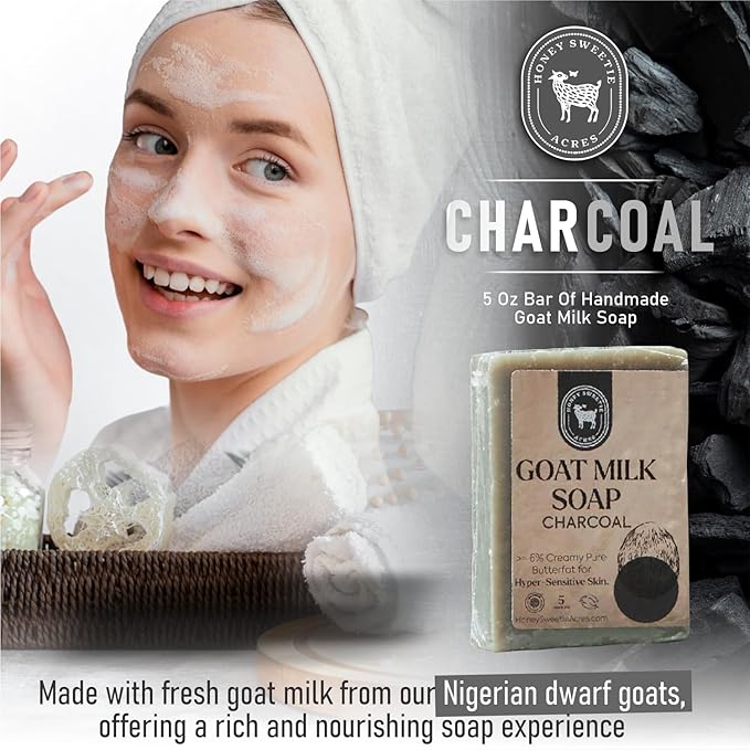 Honey Sweetie Acres Charcoal Goat Milk Soap - Handmade 5 oz Bar, Made with Natural Ingredients, Moisturizing & Gentle, Made in the USA
