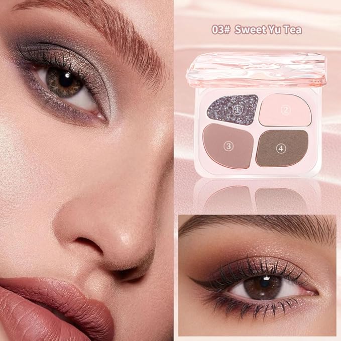 Matte Eyeshadow Palette, 4 Color High Pigment Blendable Eye Shadow Makeup For Older Women, Shimmer Eyeshadow Palette Makeup (03#, Pack of 1)