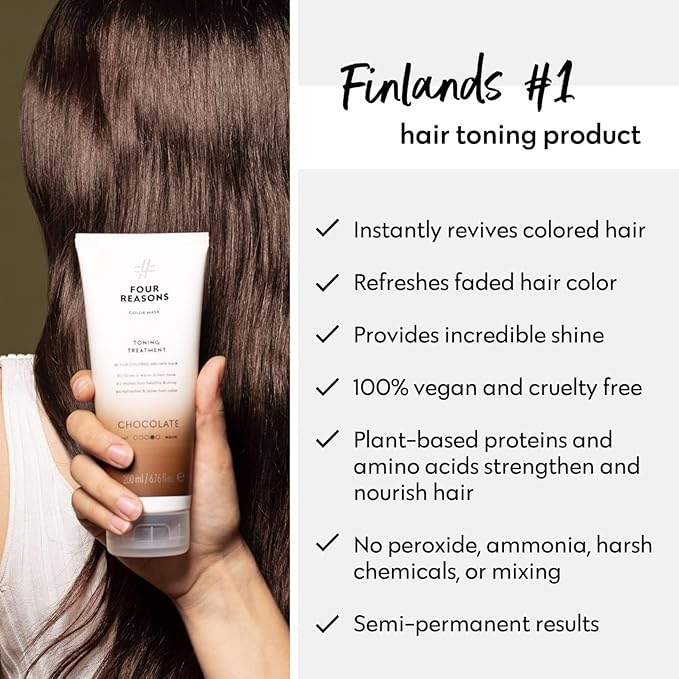 FOUR REASONS Color Mask, Chocolate (27 Colors) – Hair Gloss & Color Depositing Conditioner – Semi Permanent Hair Toner for Color-Treated Hair Color For Women – Vegan & Cruelty-Free – 6.76 fl oz