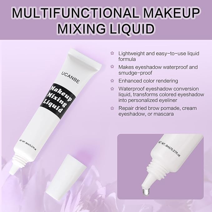 UCANBE Makeup Mixing Liquid - 0.27 Fl Oz Multi-Use Makeup Transformer - Custom Durability Eyeshadow, Waterproof Eyeliner, Shimmer Powder Pigment Enhancer (1 Pcs, Clear)