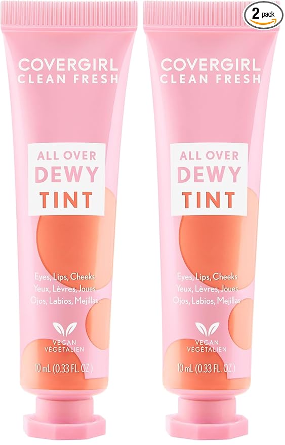 COVERGIRL Clean Fresh Dewy Tint 500 Cozy Coral, 3-in-1 Tint, Blendable Color For Eyes, Lips & Cheeks, 0.33 fl oz (Pack of 2)