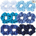 12 Pcs Satin Silk Hair Scrunchies Soft Hair Ties Fashion Hair Bands Hair Bow Ropes Hair Elastic Bracelet Ponytail Holders Hair Accessories for Women Girls (Assorted Blue Pair)
